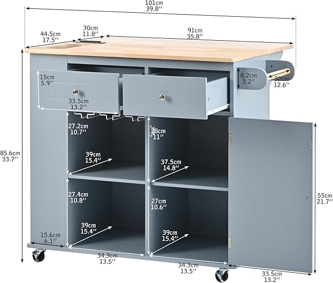 Merax Rubber Wood Kitchen Island - Image 2