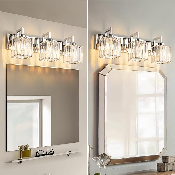 Modern Bathroom Vanity Light 3-Lights Chrome Crystal Wall Lamp Bathroom Modern - Image 3