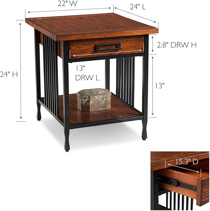Leick Home Ironcraft Coffee Table, Solid Wood, 2 Drawers, 1 Display Shelf - Image 3