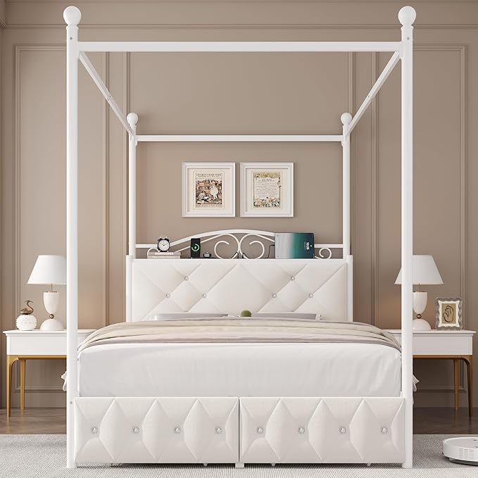 Full Upholstered Canopy Bed Frame - Image 3