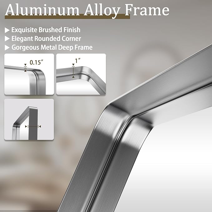 Bathroom Mirror 20x30 inch, Modern Round Corner Bathroom Vanity Mirror - Image 3