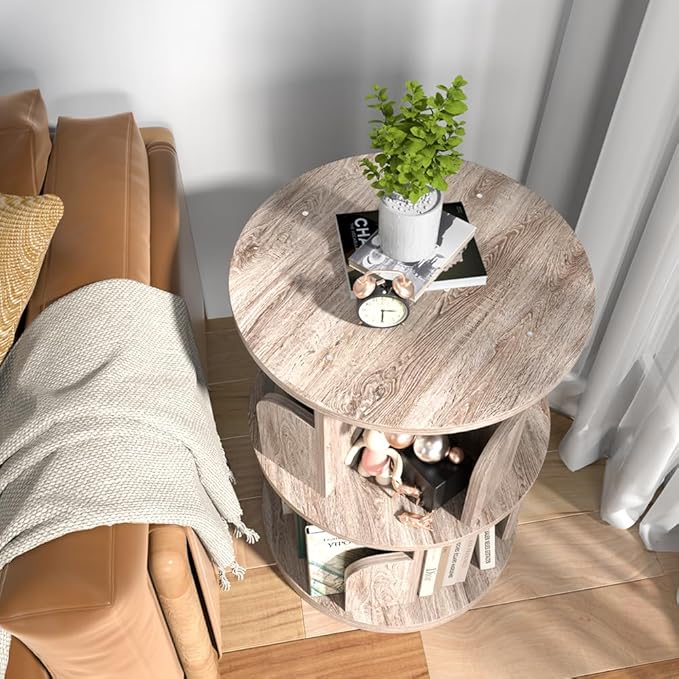 Nidouillet Small Rotating Bookshelf, 2 Tier Revolving Bookcase 360° Display - Image 6