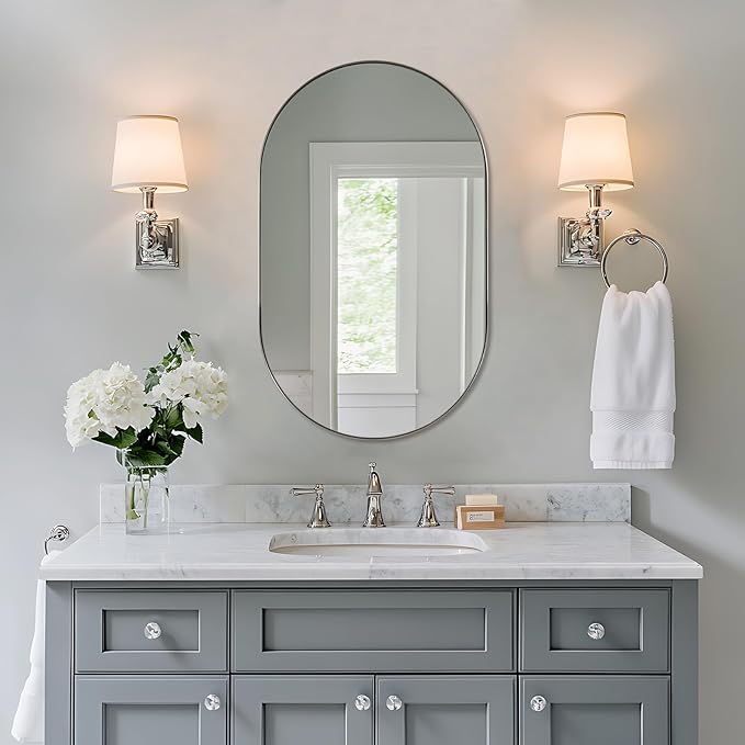 ANDY STAR Brushed Nickel Oval Bathroom Mirror, 20x33 inch Pill-Shaped Mirror - Image 7