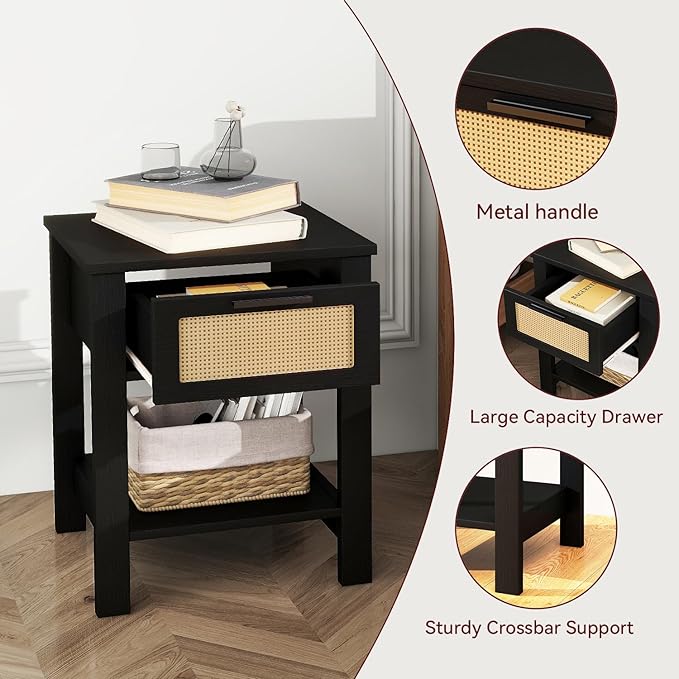 IBUYKE Rattan Nightstand, Boho Night Stand - Image 6
