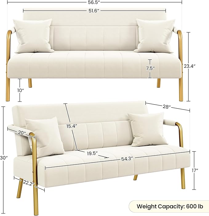 Yaheetech 56.5" W Modern Loveseat 2 Seater Sofa Luxurious Velvet Fabric Couch - Image 3