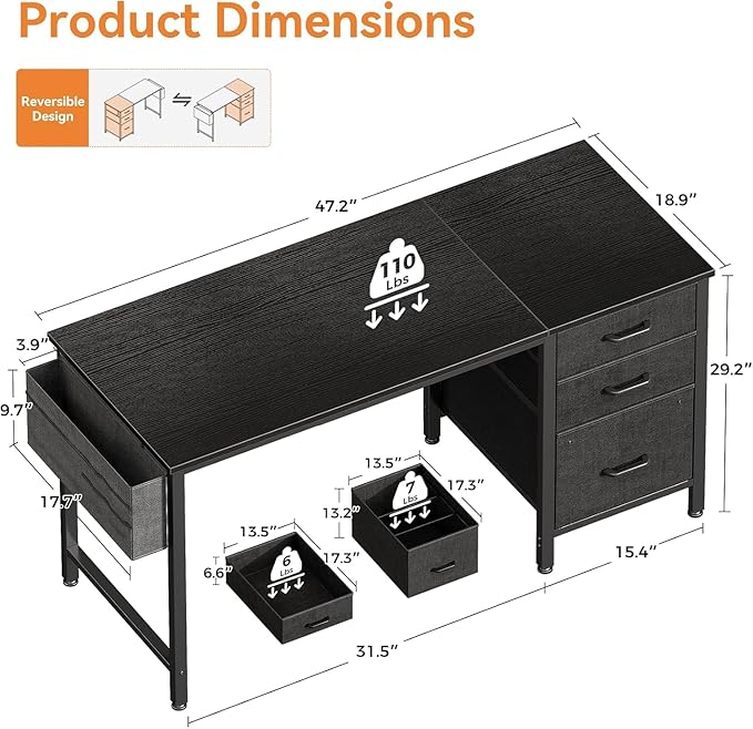 Casaottima 48" Small Computer Home Office Desk - Image 3