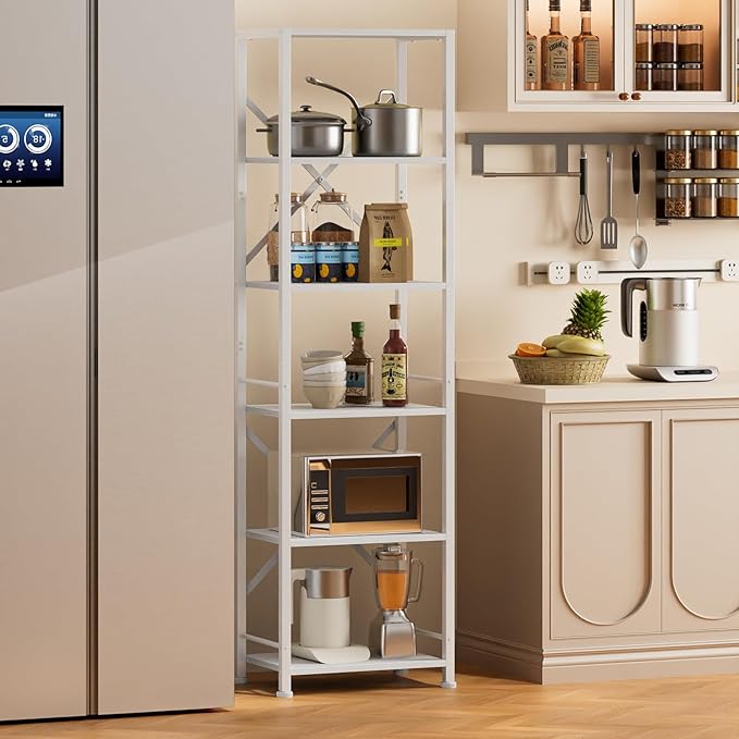 Furologee White Tall Bookshelf, Narrow Bookcase - Image 9