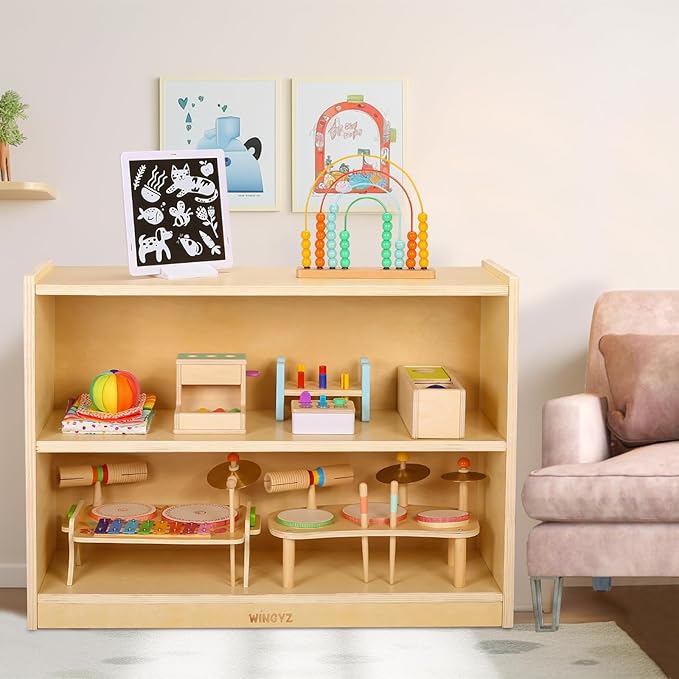 wingyz Wooden Storage Cabinet, 2-Tier Kids Toy Storage Organizer, Spacious - Image 2