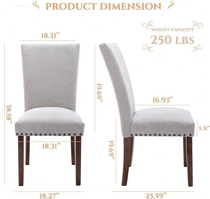 Parsons Dining Chairs Set of 6, Upholstered Nailhead Dining Room Kitchen Side - Image 3