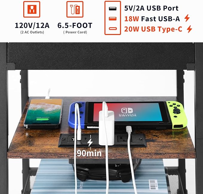 Nightstands Set of 2 with Charging Station and Drawer, End Table Side Table - Image 7
