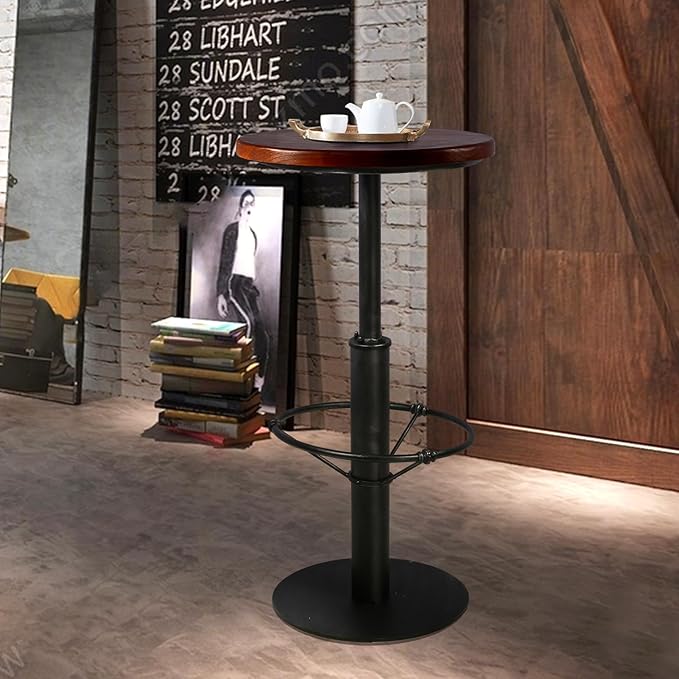 LOKKHAN 42" Tall Rustic Industrial Bar Table-19.68" Dia Round Wooden Top Metal - Image 6