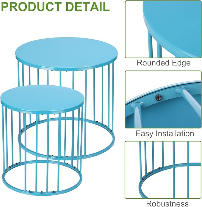 SUNNYPARK Outdoor Side Table Set of 2, Metal Circle Accent End Tables - Image 5