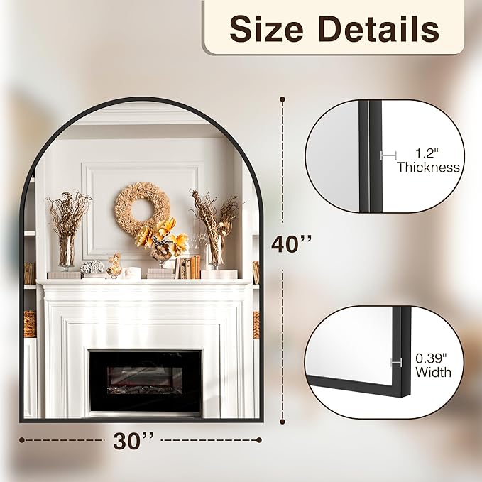 FICTOR Bathroom Vanity Mirror for Wall, 40”x30” Large Arched Metal Framed - Image 2