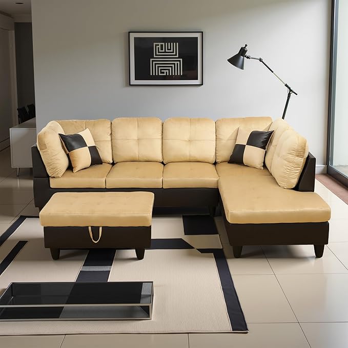 Couches for Living Room Modern L Shaped Couch Comfy Lint Fabric 3 Pieces - Image 4