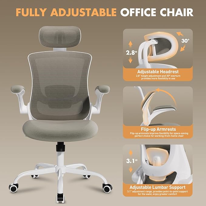 Ergonomic Office Chair with Adjustable Lumbar Support & Headrest, High Back - Image 6