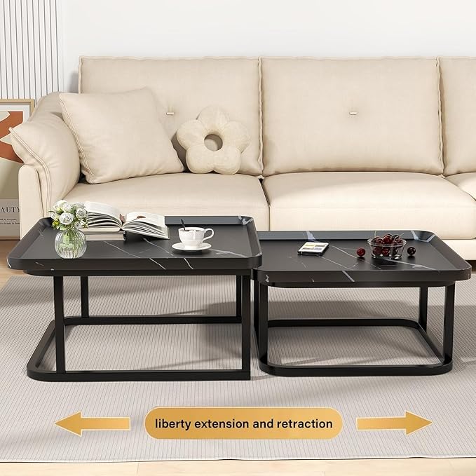 Square Nesting Coffee Table Set of 2, 23.6"+19.7" Nesting Tables, Small Square - Image 3