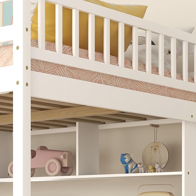 HomSof Full Size Loft Bed with Built-in Desk, Bookshelves and Storage Staircase - Image 6