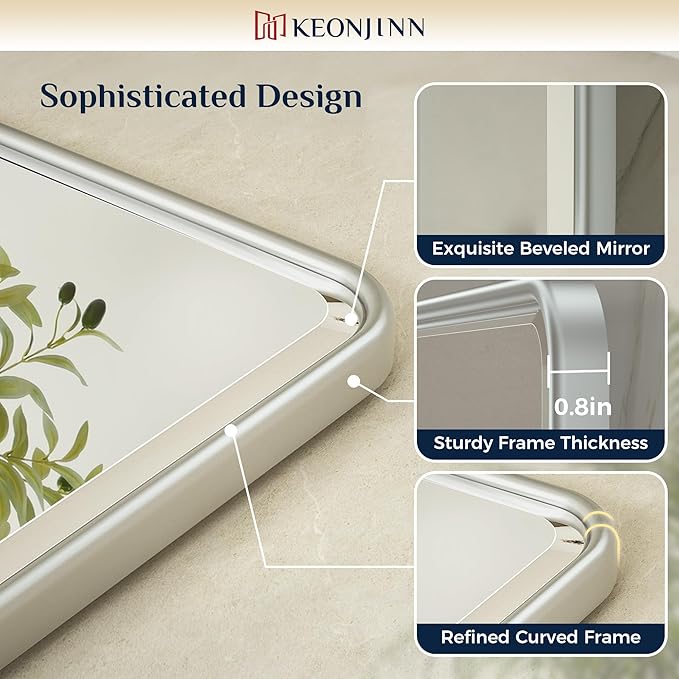 Keonjinn 20 x 30 Inch Tilt Mirror Bathroom, Satin Nickel Metal Pivot Mirror - Image 2