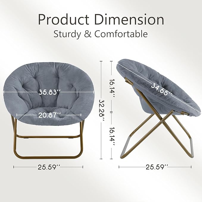 Saucer Chair Faux Fur with Soft and Thick Padded Seat Metal Frame, Modern Style - Image 3
