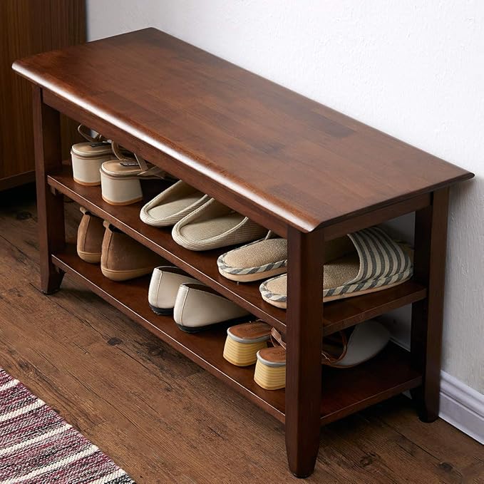 XKZG Storage Bench Wooden Shoe Rack Bench Rustic Solid Wood Entryway Bench by XKZG