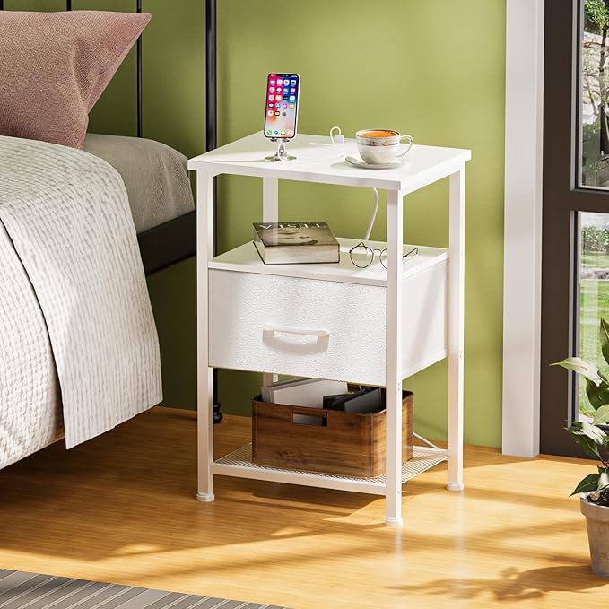 Nightstands Set of 2 with Charging Station and Drawer, End Table Bedside Table - Image 6