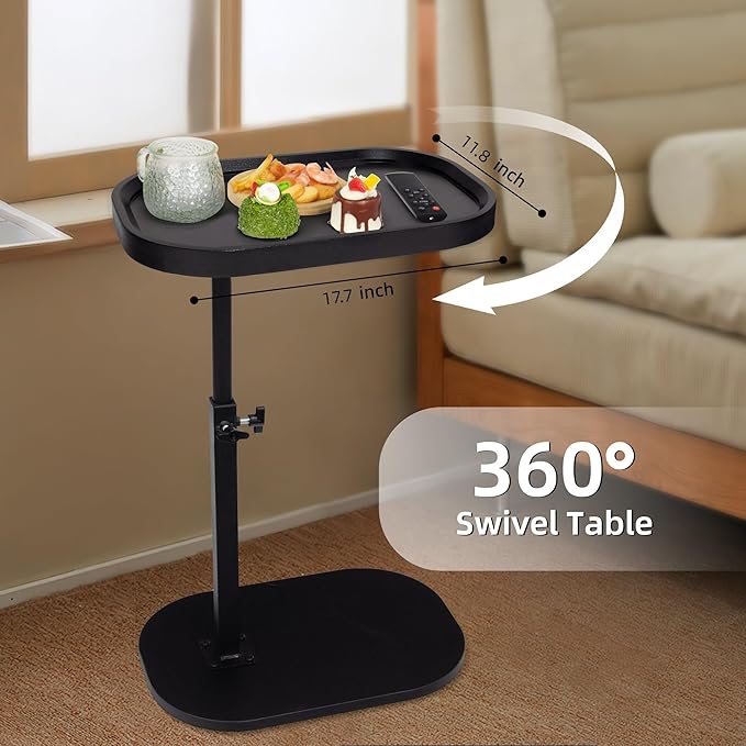 Aoligrace 360°Swivel C Shaped End Table, Adjustable Height TV Tray Table - Image 6