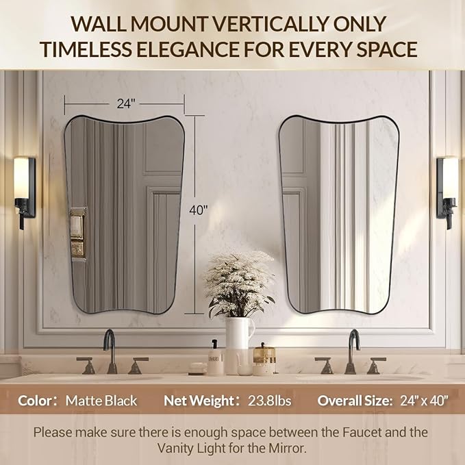 24x40 Black Mirror, Irregular Shaped Mirror - Image 2