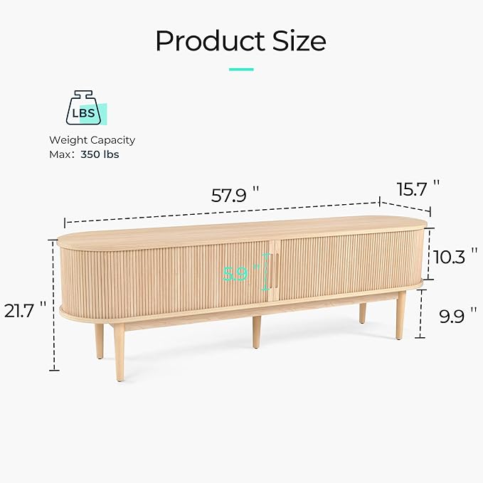 LINSY 58" Fluted TV Stand, Modern Entertainment Center - Image 2