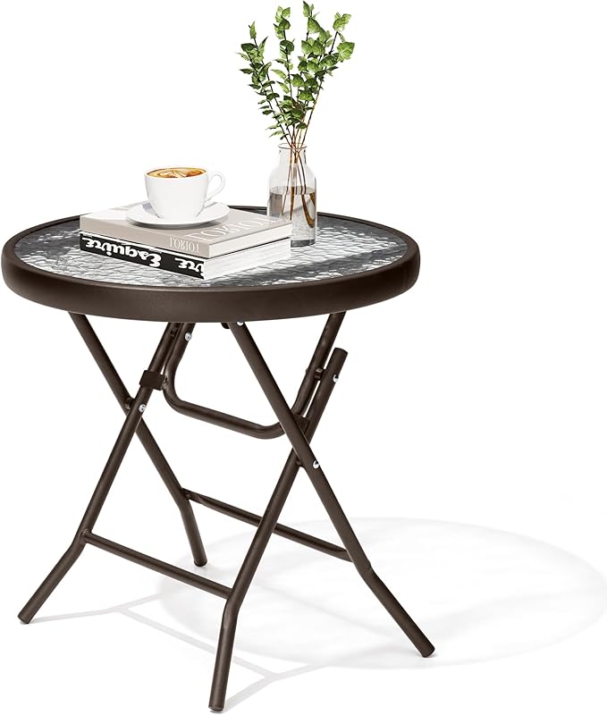 Foldable Side Table with Tempered Glass Top 18" Outdoor Folding Side Table - Image 9