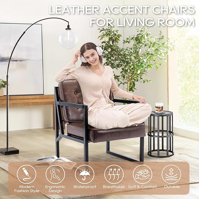 COLAMY Mid Century Modern Accent Chair Set of 2, Comfy Living Room Chair - Image 5