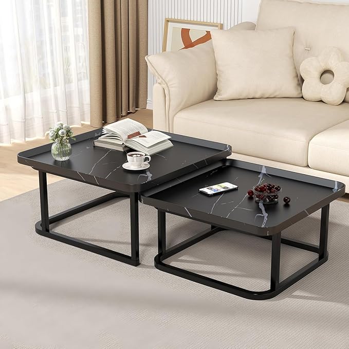 Square Nesting Coffee Table Set of 2, 23.6"+19.7" Nesting Tables, Small Square by Windpost