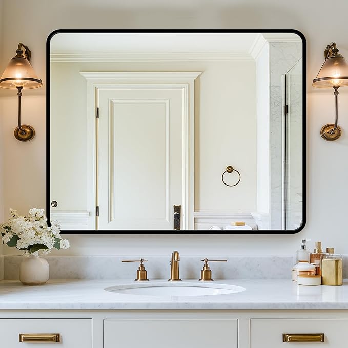 Bathroom Mirror, Rectangular Aluminum Alloy Frame Contemporary Hanging Mirror by ladynow