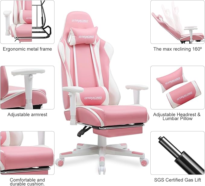 GTRACING Gaming Chair with Footrest, Ergonomic Computer Game Desk Chair - Image 6