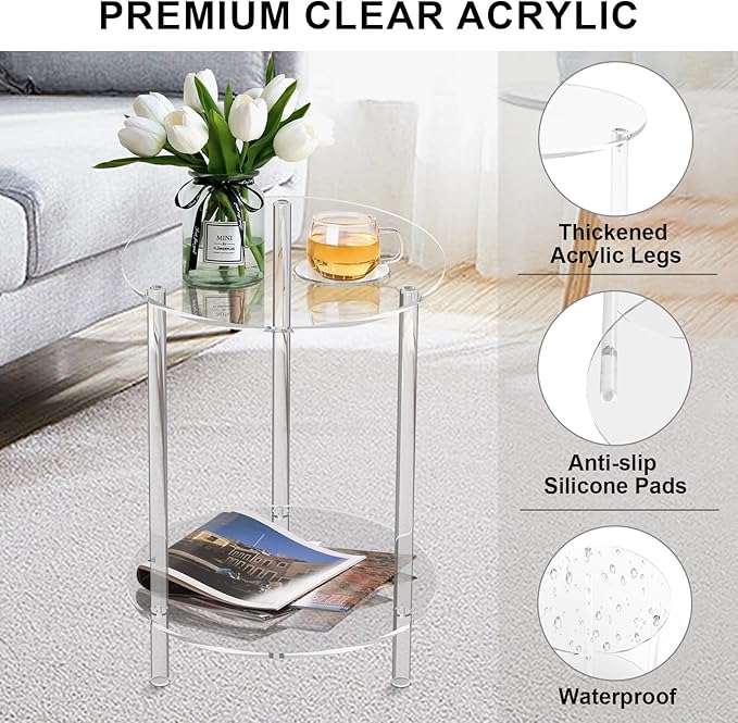 Clear Acrylic Round Side Table for Small Spaces, Acrylic Clear - Image 4