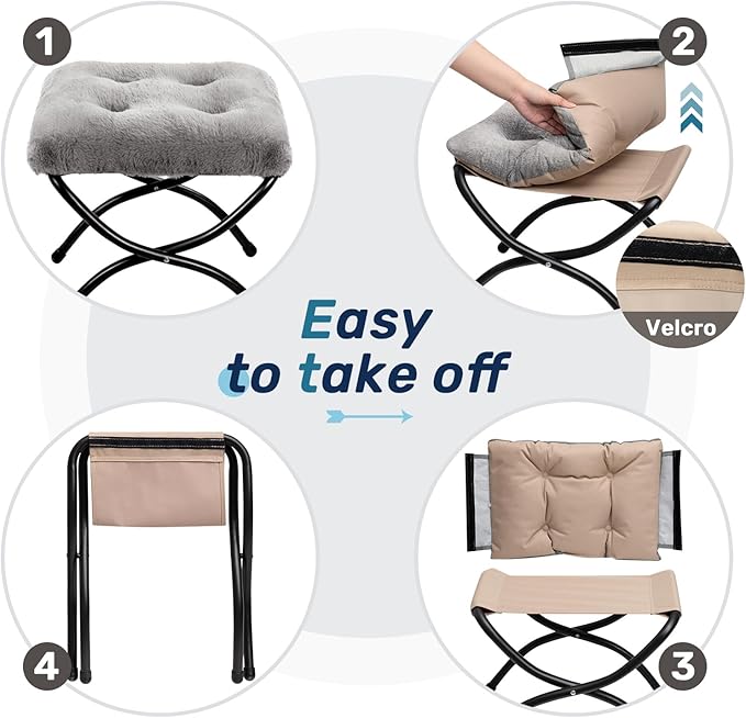HollyHOME 15" Folding Footrest Stool, Upholstered Small Foldable Ottoman - Image 5