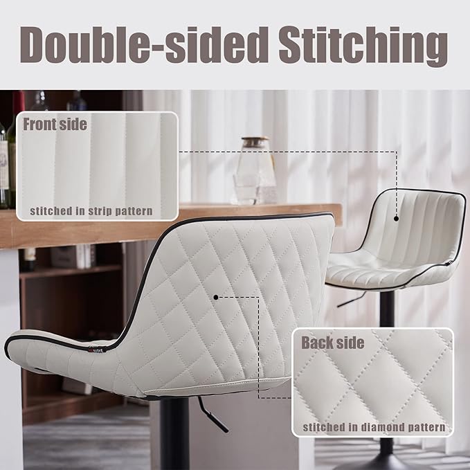 YOUNIKE White Bar Stools Set of 2 Kitchen Counter Height Barstools Upholstered - Image 5