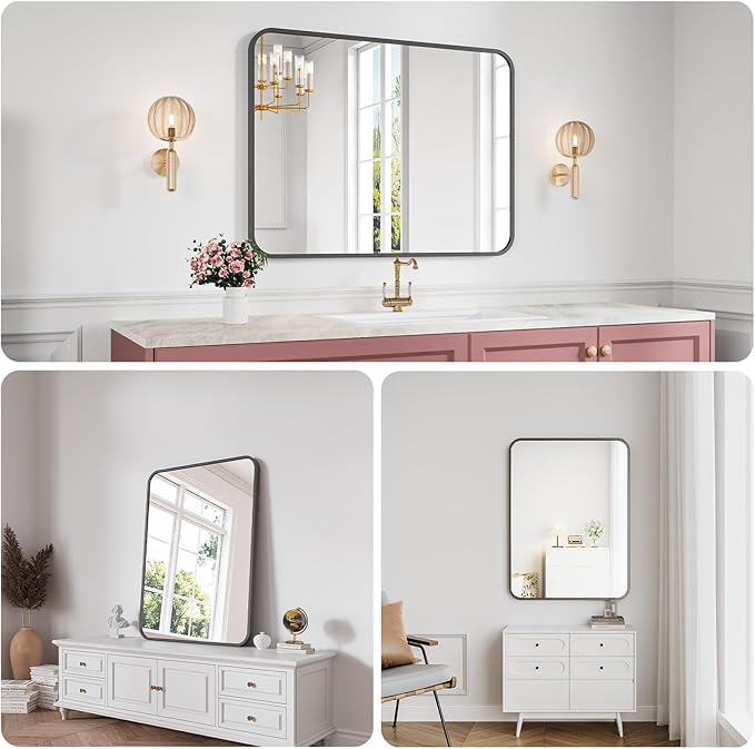Bathroom Mirror, 30X40 Inch Black Metal Framed Mirror - Image 3