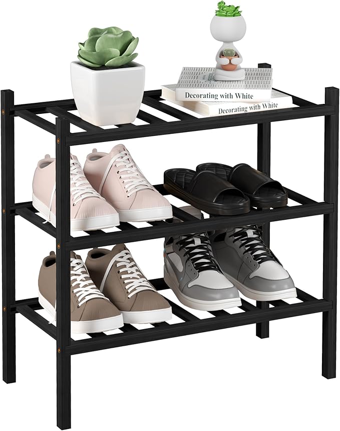 3-Tier Bamboo Small Shoe Rack, Free Standing Wood Shoe Shelf Storage Organizer by ROMGUAR+CRAFT