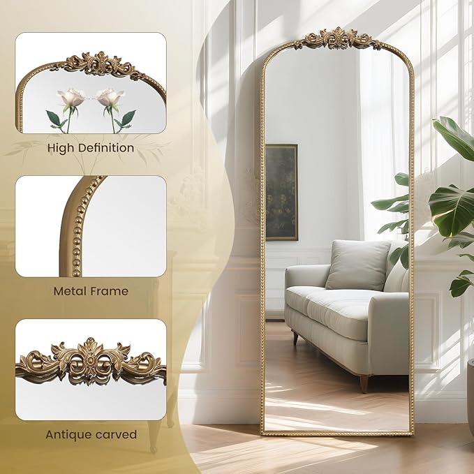 WallBeyond Arched Full Length Mirror Wall Mounted, 21x56 Inch Gold Antique - Image 8