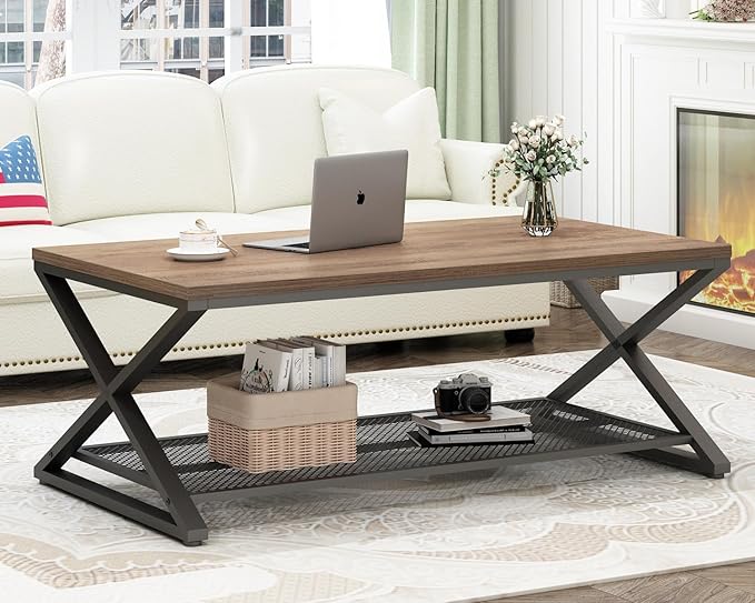 LVB Wood Coffee Table, Metal Wooden 2 Tier Center Tables - Image 3