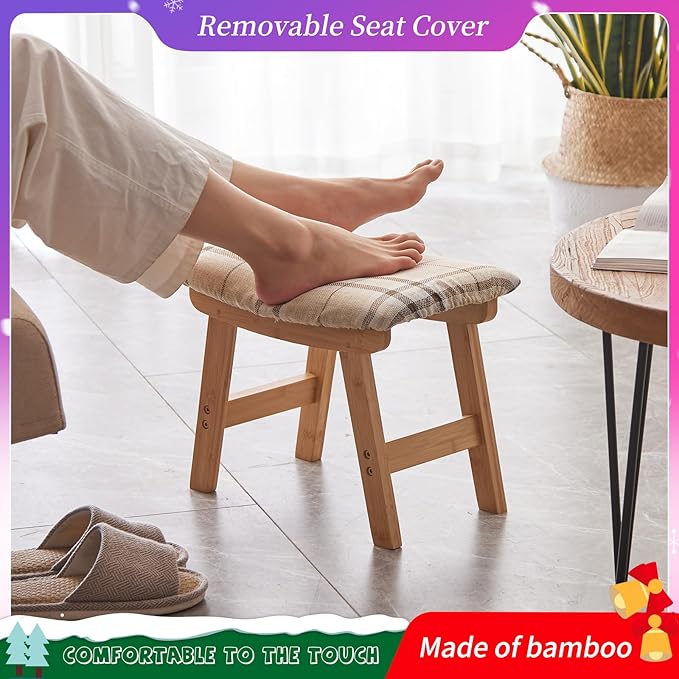 Foot Stool, Bamboo Small Sofa Foot Rest Under Desk, Extra Seating - Image 3
