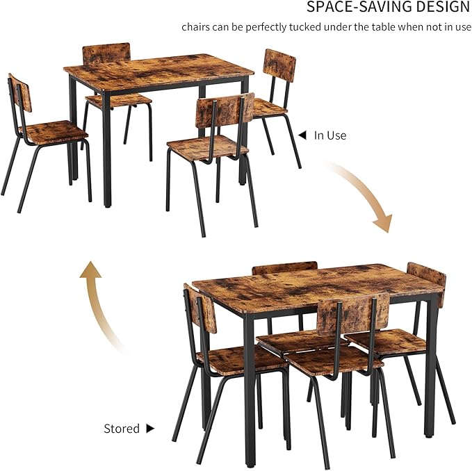 5-Piece Dining Table Set with 4 Chairs, Rectangular Dining Room Table Set with - Image 6