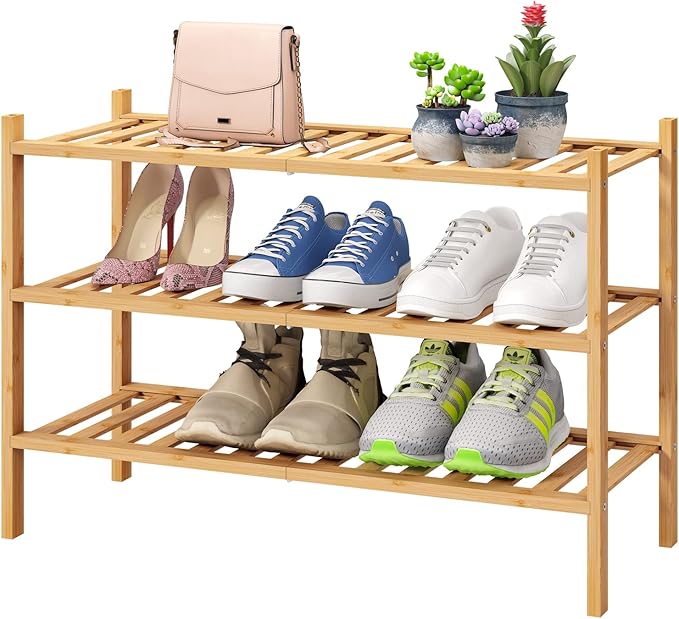 3-Tier Free Standing Shoe Racks, Bamboo Wood Shoe Rack by VIEWCARE