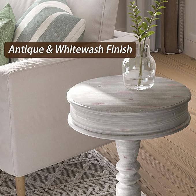 COSIEST Rustic Accent Side Table, Farmhouse Wood Pedestal Table Round End Table - Image 4