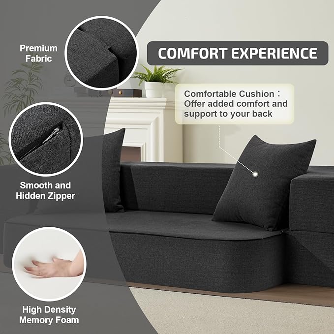 2-in-1 Folding Sofa Bed with Pillows - Image 4