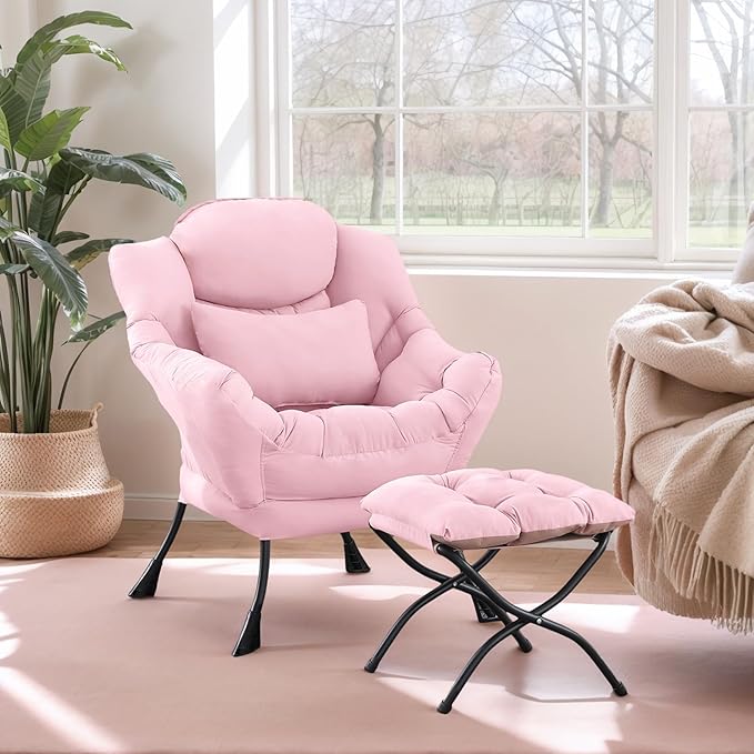 Lazy Chair with Ottoman, Modern Lounge Chair with Lumbar Pillow, Accent Cozy - Image 5