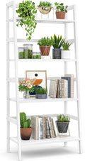 Homykic Bamboo White Bookshelf 4-Tier Ladder Shelf, 49.2” Freestanding Open by Homykic