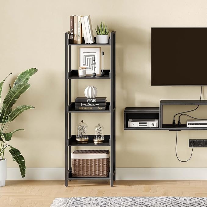 Rolanstar Bookshelf, 5-Tier Storage Rack, Narrow Corner Bookshelf, Display - Image 2