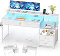 53" Computer Desk with 4 Drawers & Power Outlets, Reversible Home Office Desk by MUTUN