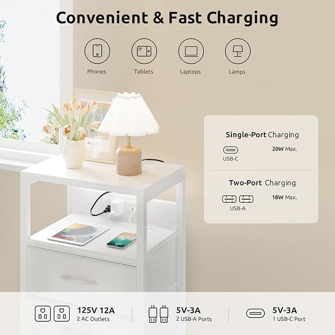 NightStand Bedside Charging Table Bedroom - Image 4